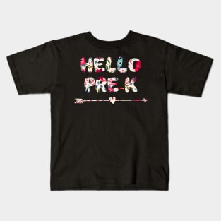 Floral Hello Pre-K team teacher student back to school gift Kids T-Shirt